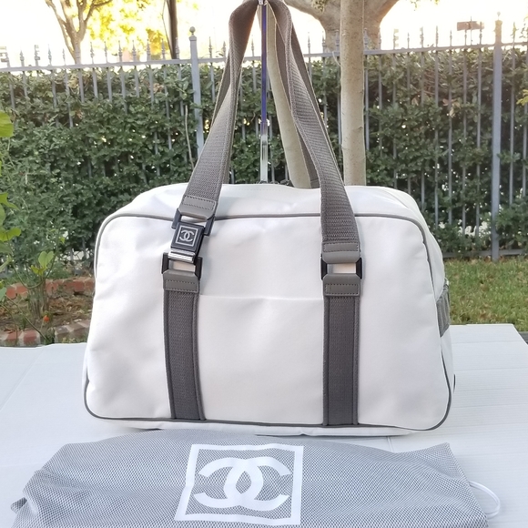 Chanel Rare Sports Line White Canvas Vintage Boston 40 duffle Carryall Tote bag - Picture 9 of 16